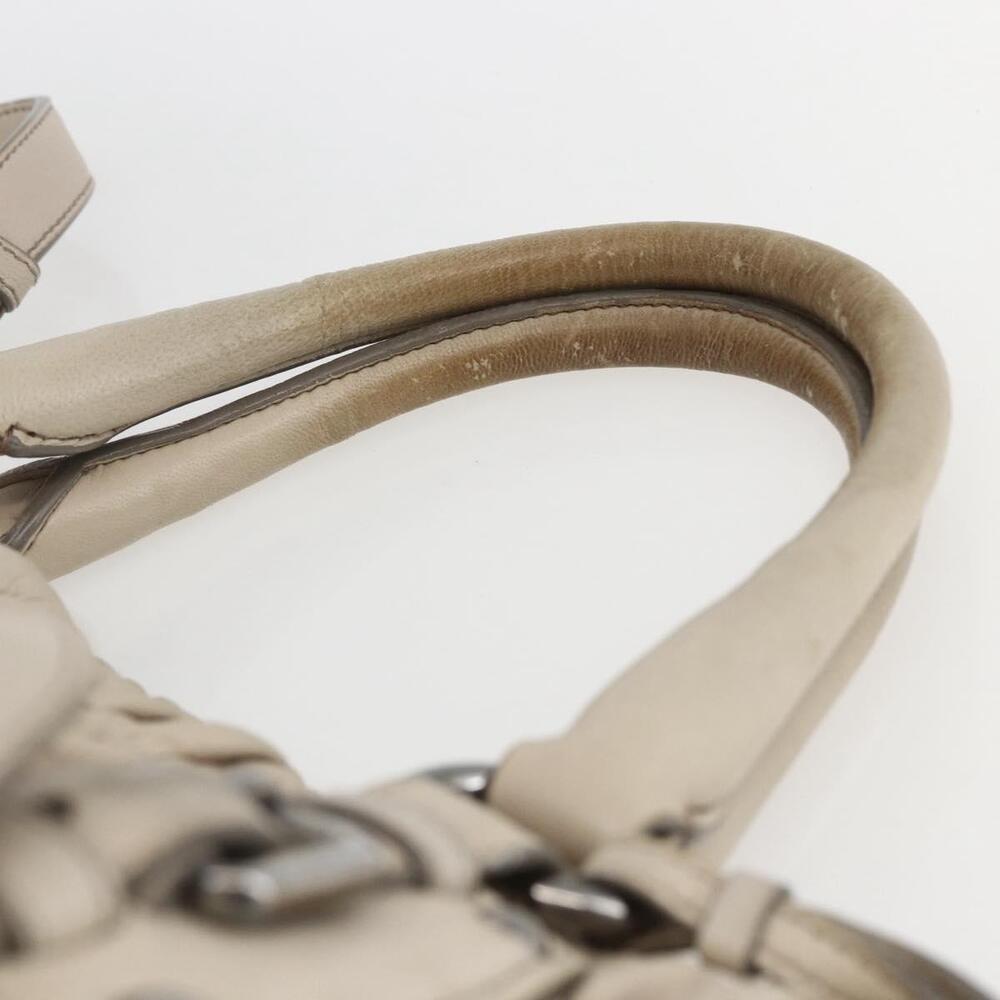 PRADA Gathered Hand Bag Leather 2way Beige Silver Auth yk19545 - Picture 8 of 16